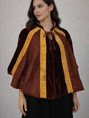 Renaissance Old World Velvet Jacquard Regal Castlecore Performance Unisex Cape